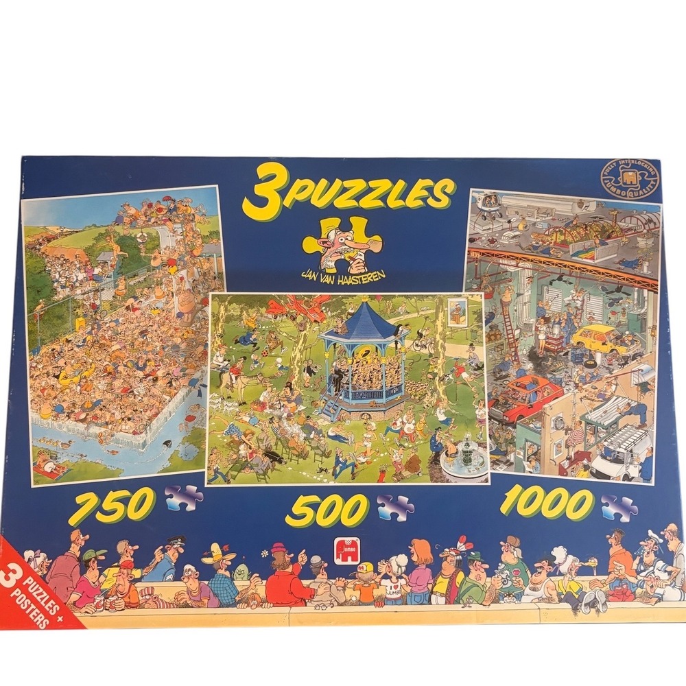 Jan van Haasteren 3 Puzzle Set 500 750 1000 Pieces Jumbo 00368 with Poster